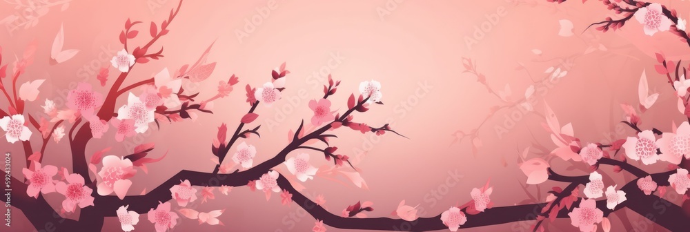 cherry blossom background.banner or wallpaper. copyspace. Generative AI