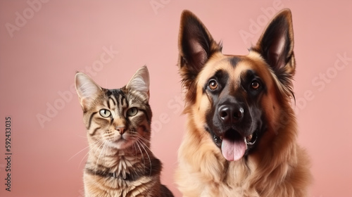 Cute dog and cat on gradient background
