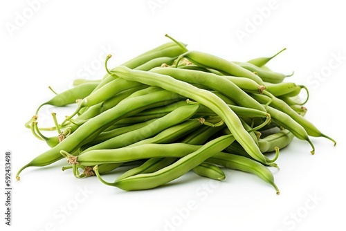 a bunch of green beans on a white background. Generative AI
