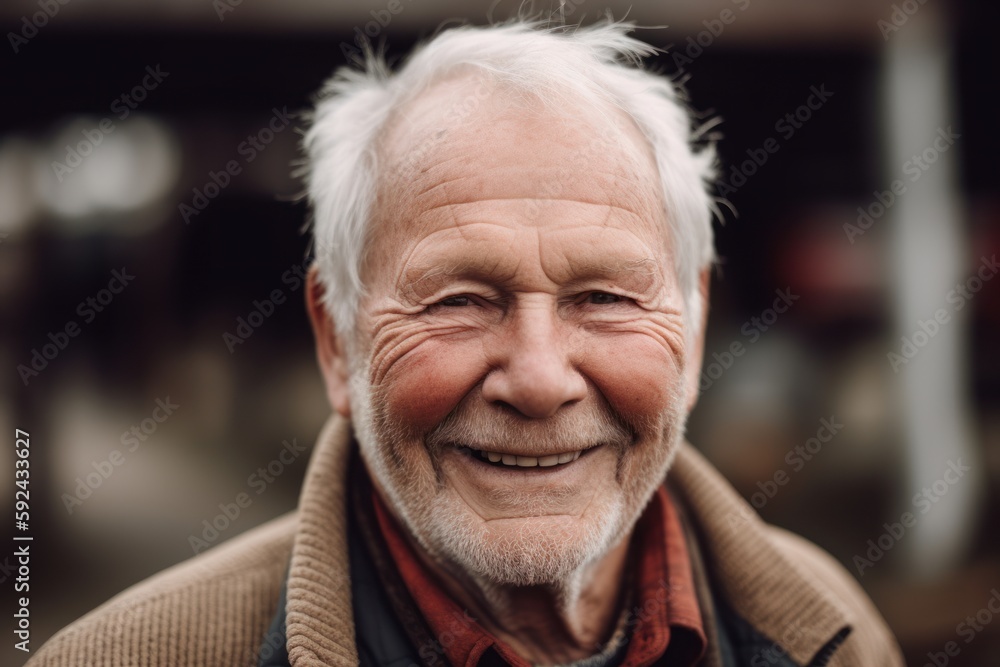 Portrait of a smiling senior man in the street. Close-up. Portrait of a smiling senior man in the street. Close-up.