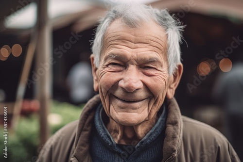Portrait of old asian man smiling and happy in the market
