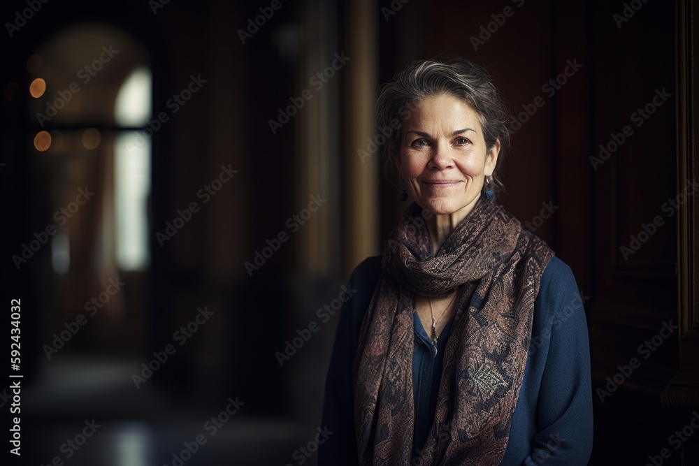 Portrait of a beautiful middle-aged woman with a scarf. Portrait of a beautiful middle-aged woman with a scarf.