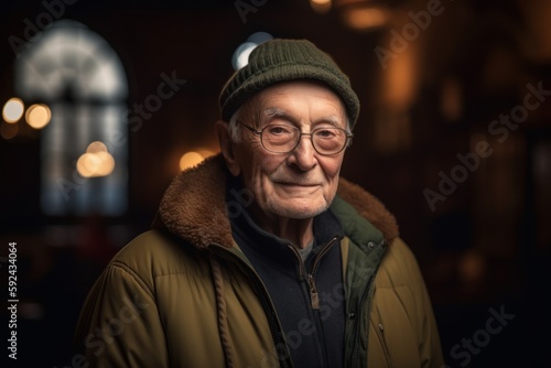 Portrait of an elderly man in the city at night, looking at camera. © Robert MEYNER