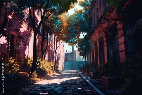 Alleys in a beautiful city park. Generative ai