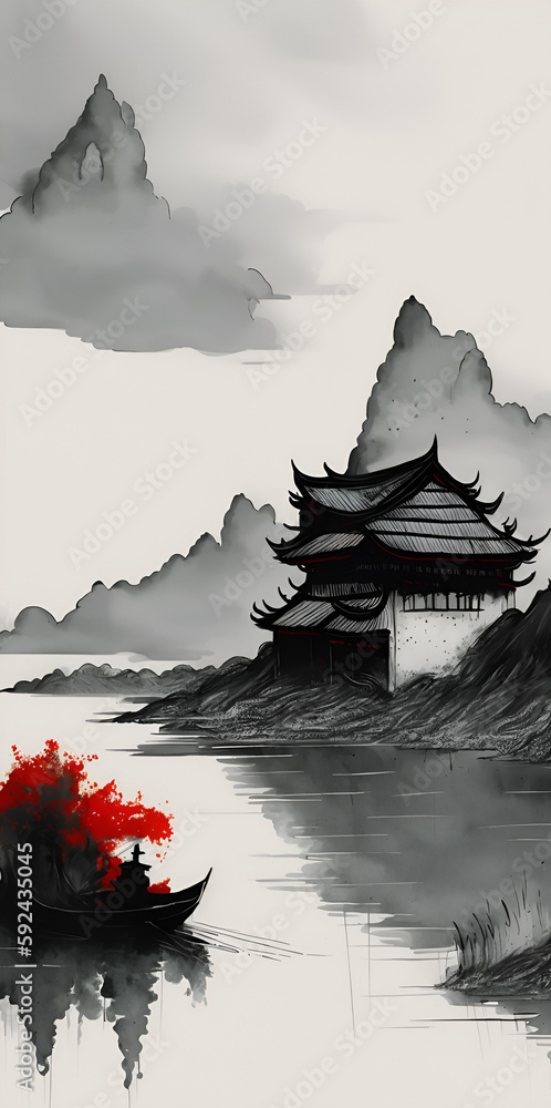 Vintage style Chinese painting. AI generated illustration