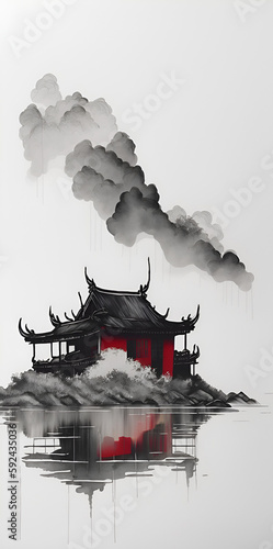 Vintage style Chinese painting. AI generated illustration