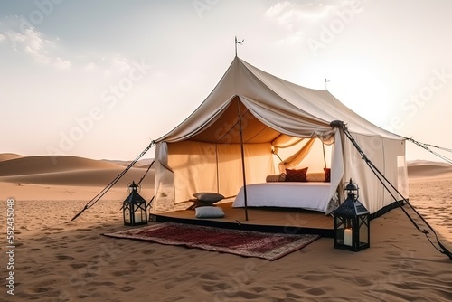 luxury glamorous camping. glamping in the desert, generative artificial intelligence 