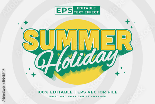 Editable text effect summer holiday 3d Cartoon template style premium vector