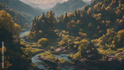 Enchanted Hours: Countryside Landscapes in Autumn and Spring - Generated AI