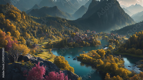 Enchanted Hours: Countryside Landscapes in Autumn and Spring - Generated AI