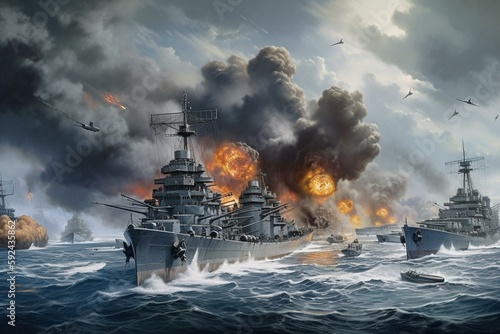 Canvas Print Battle of Midway. Generative AI