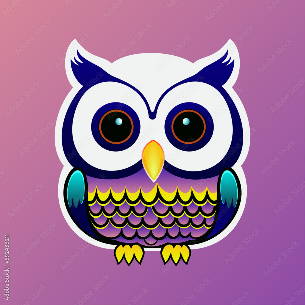 Cute cartoon Owl - Owl vector illustration. Owl on a purple background. Vector illustration.