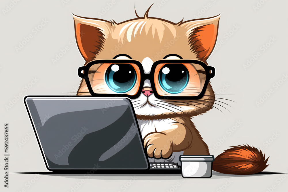 Cute cartoon character sitting in front of a computer laptop Generative AI Cute cartoon character sitting in front of a computer laptop Generative AI