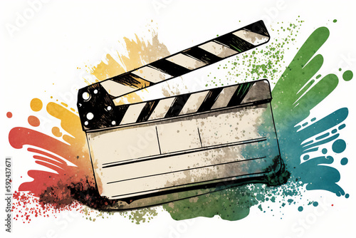 Directors clapboard isolated on a white background with a splash of color Generative AI
