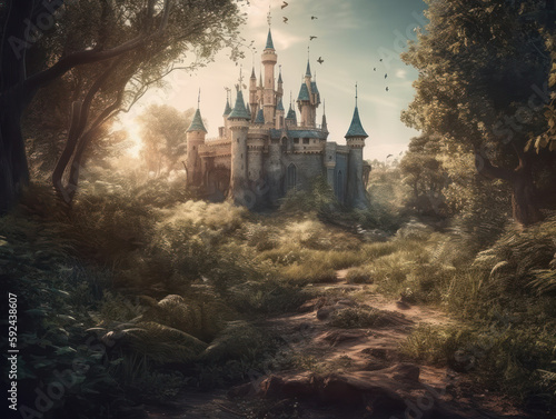 Generative ai magic castle in a dreamy environment 