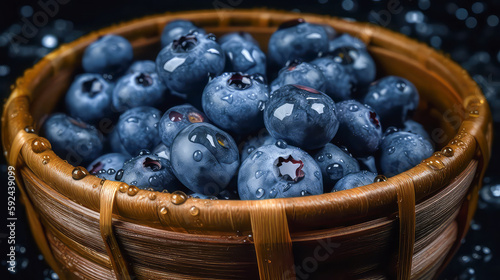 Wallpaper Mural basket of fresh blueberries with water spray. Post-processed generative AI Torontodigital.ca