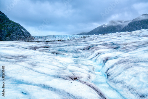 Melting glacier ice stream on Mendenhall Glacier in Alaska