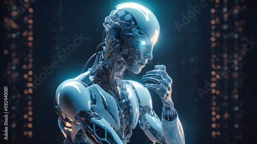 An Artificial Intelligence robot thinking concept design