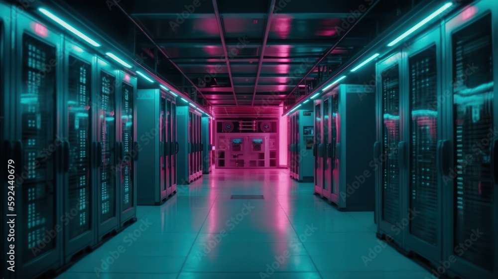 Concept of cloud computing, cloud storage and Connection network in servers data center room storage systems Generative AI

