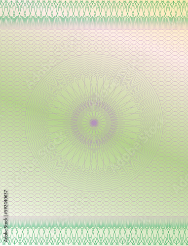 Green guilloche background with rosette for docs, diploma, certs