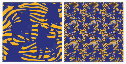 Dog silhouettes pattern fabric. Elegant, extravagant seamless background, abstract background with blue Chihuahua dog shapes. Present for Dog Lovers. Green and yellow zebra. Birthday wrapping.