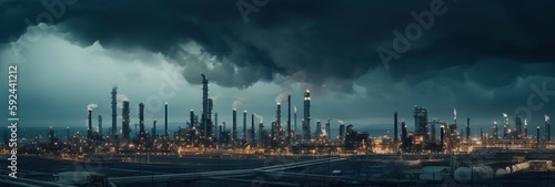 Petrochemical Plant and Pollution in the Cityscape. Generative AI.