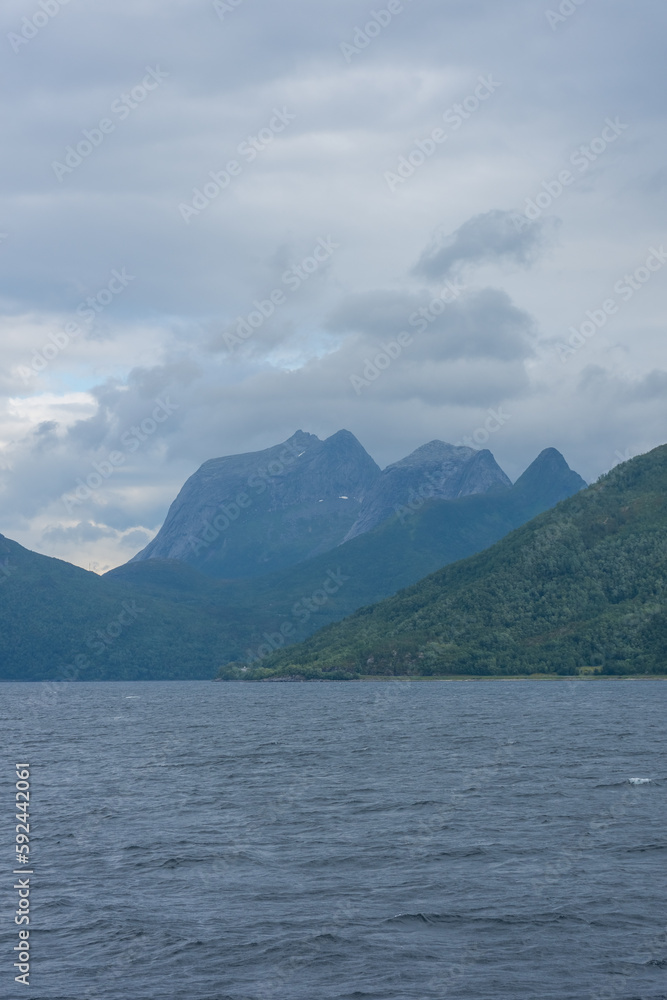 Beautiful view over a Norwegian fjord from the sea Beautiful view over a Norwegian fjord from the sea