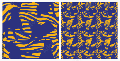 Dog silhouettes pattern fabric. Elegant, extravagant seamless background, abstract background with blue Pitbull dog shapes. Present for Dog Lovers. Green and yellow zebra. Birthday wrapping. Ethnic