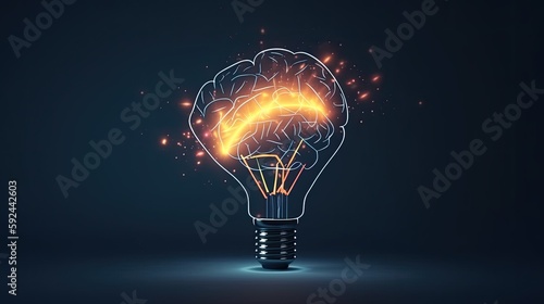 Brain and light bulb concept Generative AI