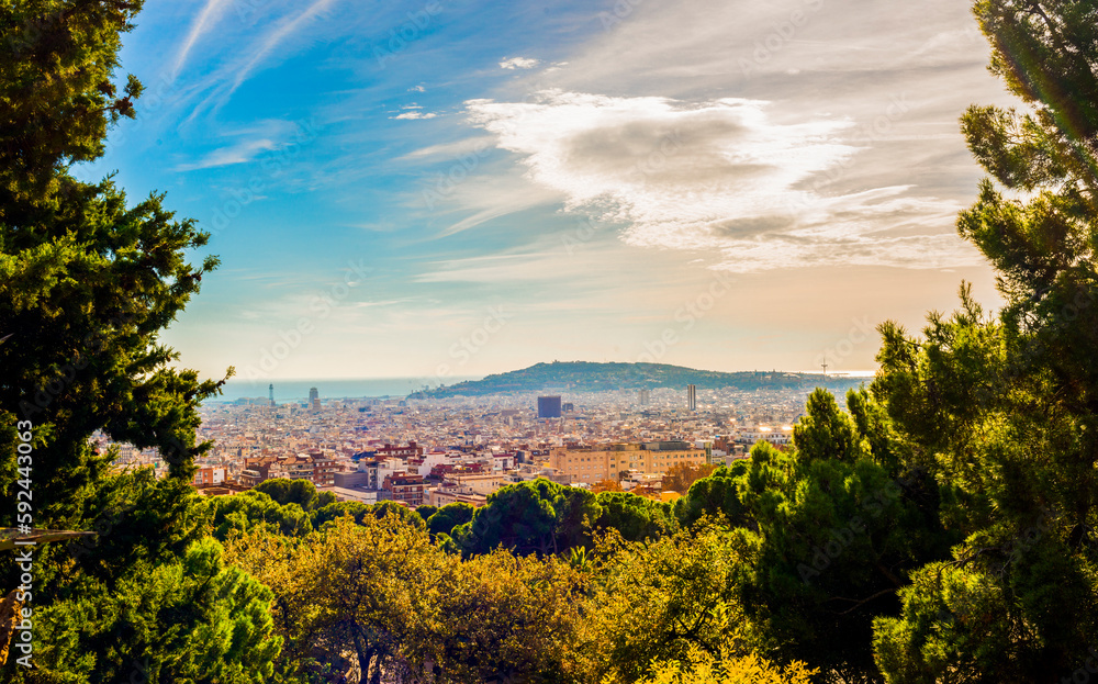 landscape with panorama of barcelona for background