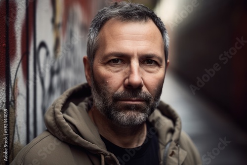 Portrait of a middle-aged man in an underground passage.
