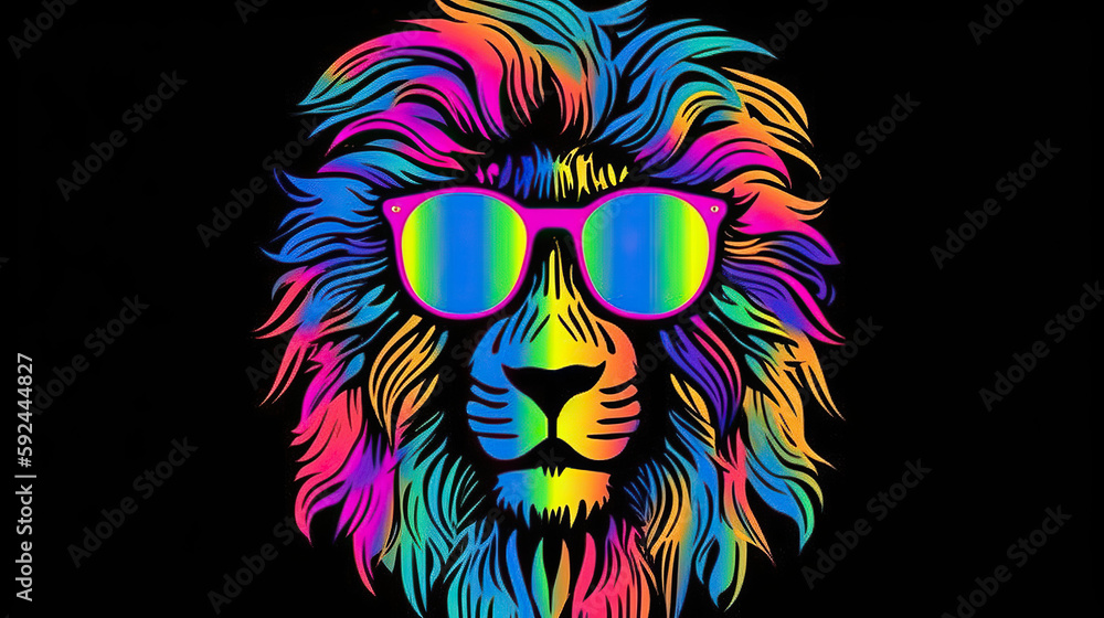 Lion icon illustration with LGBT colors