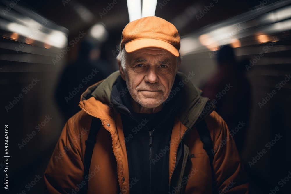 Portrait of an elderly man in a subway car. Selective focus. Portrait of an elderly man in a subway car. Selective focus.