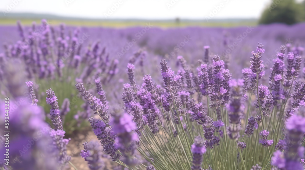 Fototapeta premium violet lavender field flowers landscape generative ai