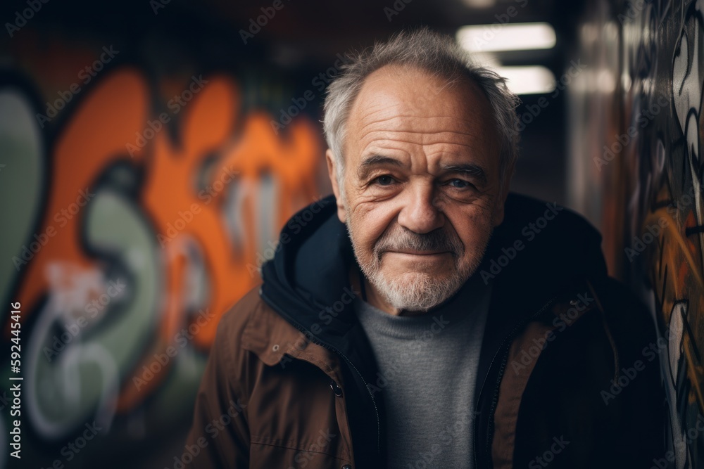 Portrait of an elderly man in a jacket in the street. Portrait of an elderly man in a jacket in the street.