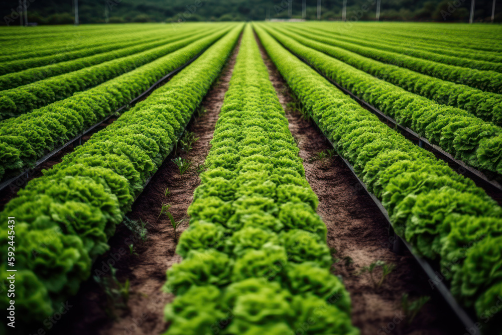 rows of green lettuce in a greenhouse, cultivation eco food generative ai rows of green lettuce in a greenhouse, cultivation eco food generative ai