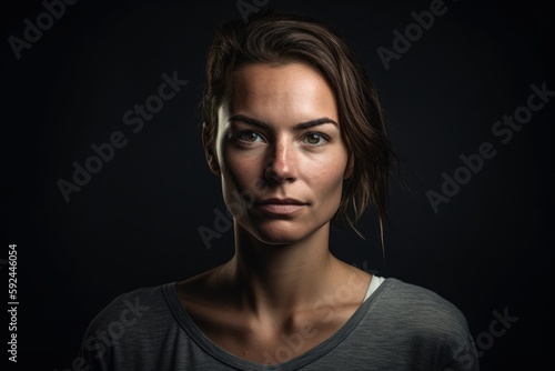 Portrait of a young woman on a black background. Studio shot.