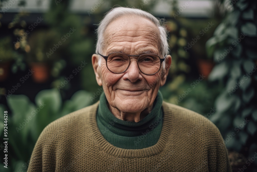 Portrait of an elderly man with glasses and a green sweater. Portrait of an elderly man with glasses and a green sweater.