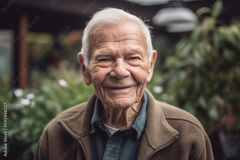 Portrait of a senior man smiling at the camera in the garden Portrait of a senior man smiling at the camera in the garden