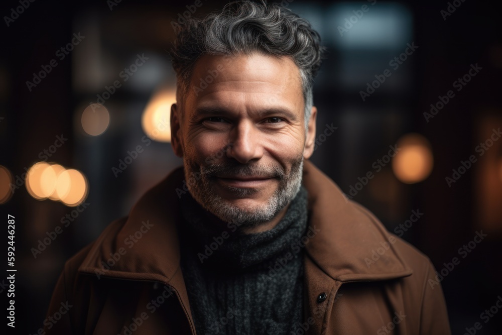Portrait of a handsome middle-aged man in a brown coat. Portrait of a handsome middle-aged man in a brown coat.