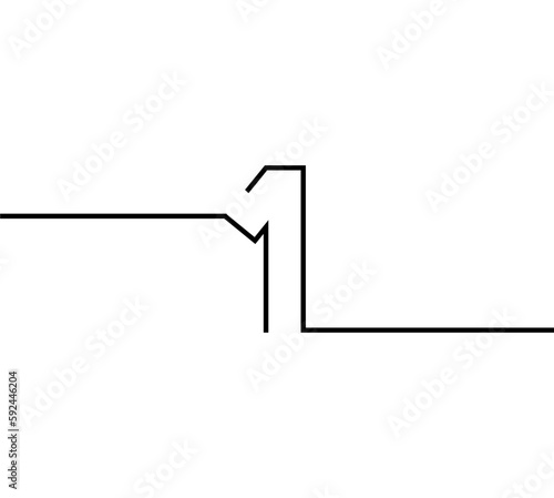 vector design line number 1 with sticking out to 2 sides. in black on a white background. number line