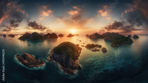 beautiful sunset in paradise islands. relaxing islands image. Post-processed generative AI