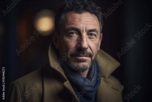 Portrait of a handsome middle-aged man in a brown coat