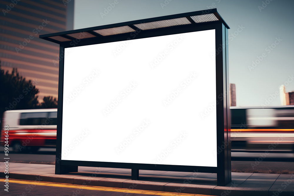 Empty space advertisement board square, square blank white signboard in city square, generative ai	
