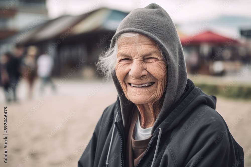 Portrait of an elderly woman on the beach. Focus on the face. Portrait of an elderly woman on the beach. Focus on the face.
