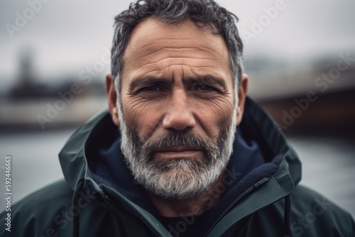 Portrait of a handsome senior man with grey beard and mustache outdoors