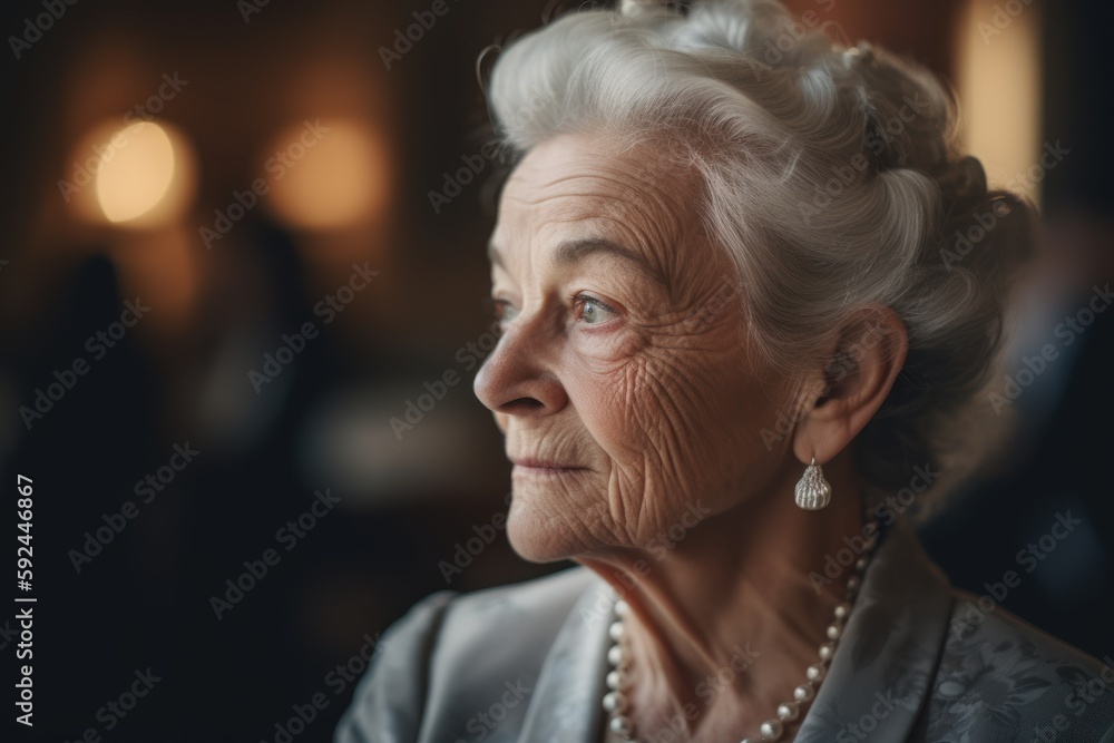 Portrait of a beautiful senior woman with grey hair in the room Portrait of a beautiful senior woman with grey hair in the room