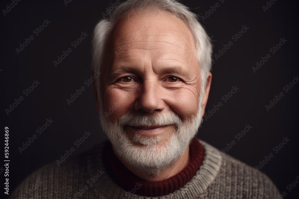 Portrait of a smiling senior man on a dark background. Studio shot. Portrait of a smiling senior man on a dark background. Studio shot.