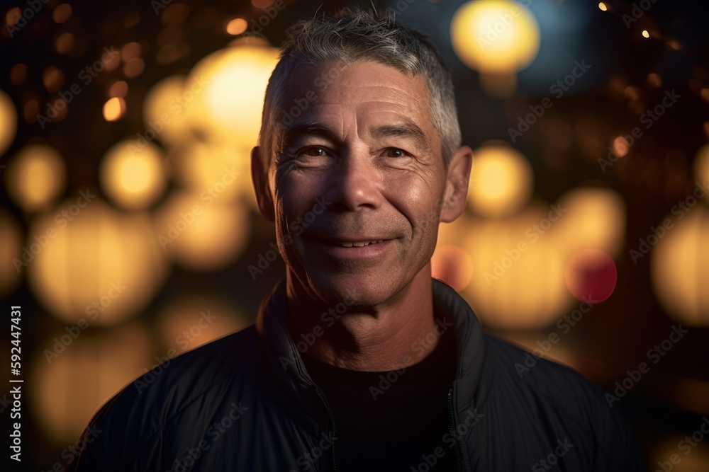 Portrait of a smiling senior man standing in the street at night Portrait of a smiling senior man standing in the street at night