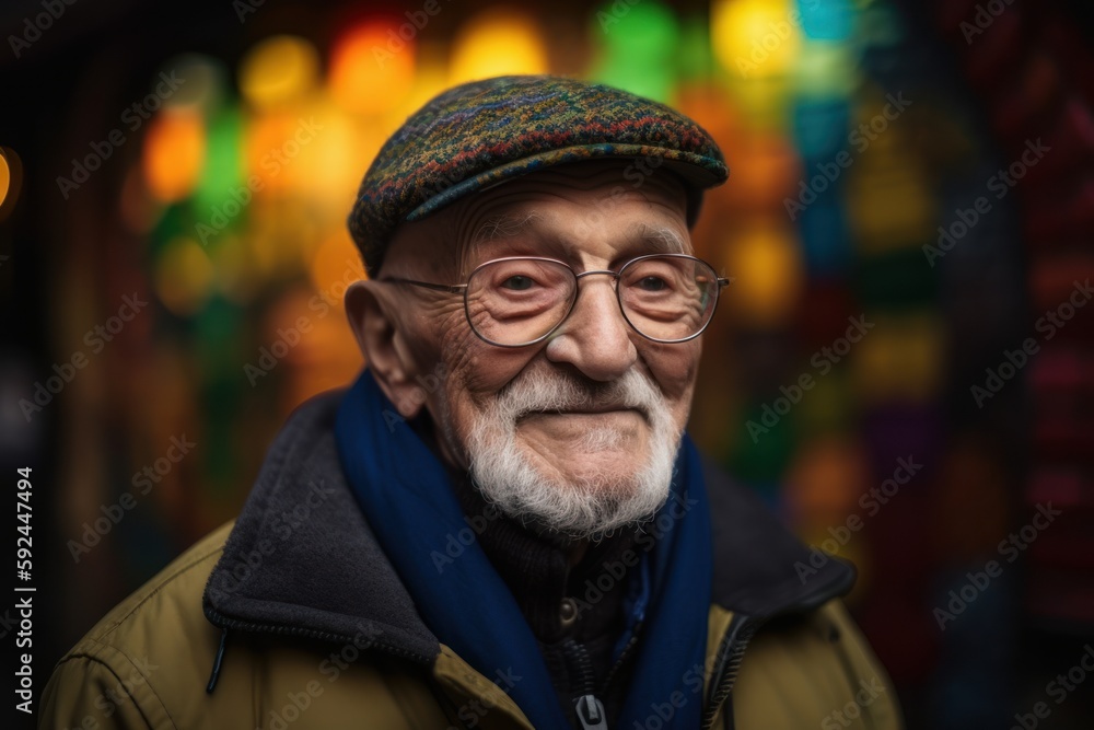Portrait of an old man with glasses in front of a colorful background Portrait of an old man with glasses in front of a colorful background